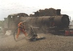 Sand blasting the cow catcher